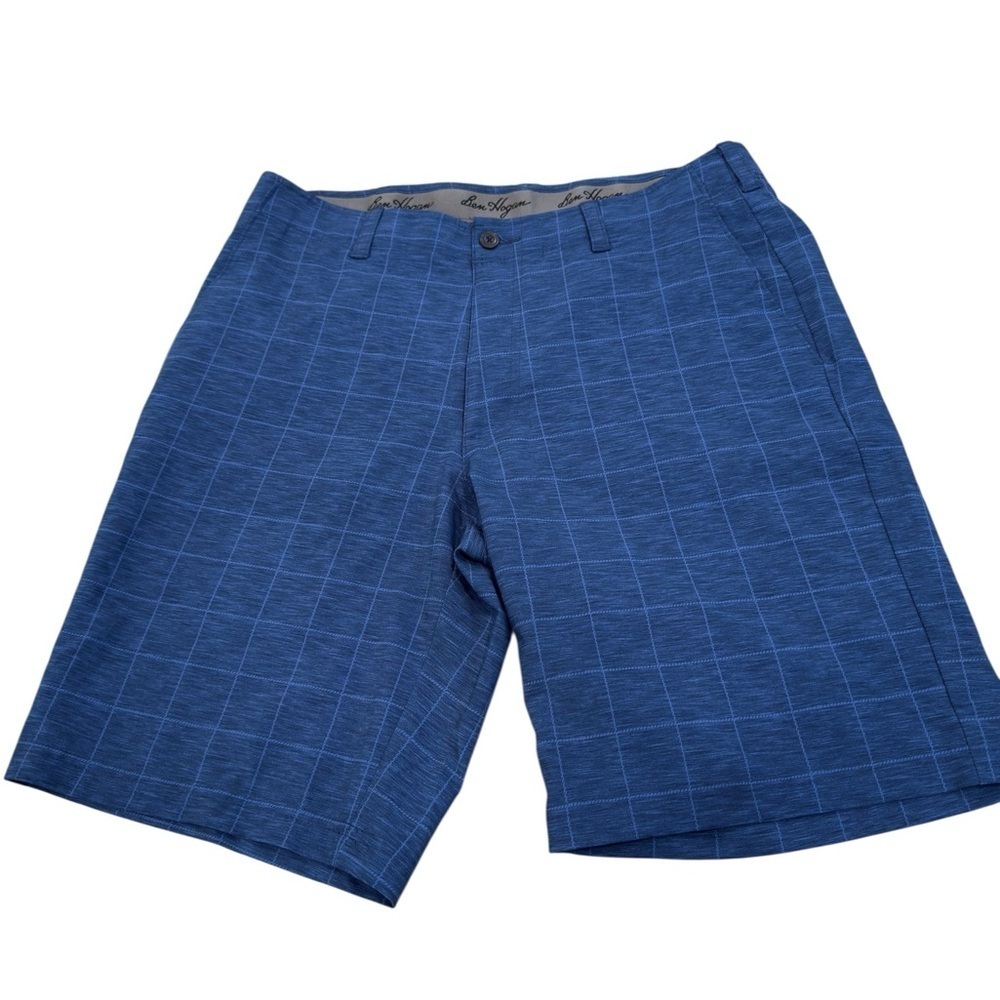 Ben Hogan Blue Plaid Size 34 Golf Shorts Polyester Pockets Performance Dad